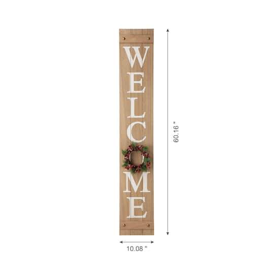 Glitzhome® 5ft. Brown Welcome Wood Porch Sign with 4 Changeable Wreaths